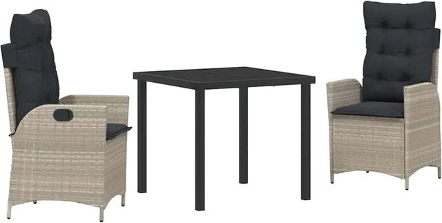 vidaXL Garten Essgruppe 3-teilig aus Poly-Rattan und Glas in Hellgrau - Bild 1