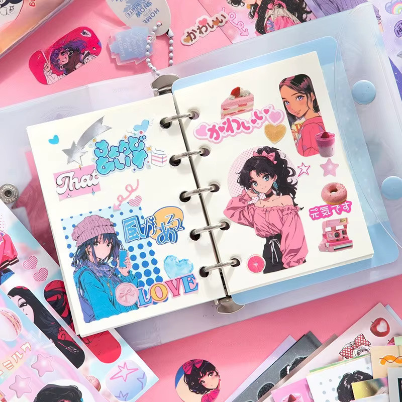 TWBEB Retro-Stickerbuch im japanischen Stil mit matten und glänzenden gestanzten Aufklebern für Scrapbooking und DIY-Dekoration in Pink und Multicolour - Bild 4
