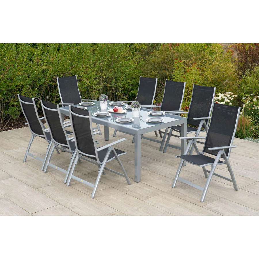 Merxx Gartenmöbelset Carrara 9-teilig aus Aluminium und Textil mit Sicherheitsglas in Schwarz - Bild 2