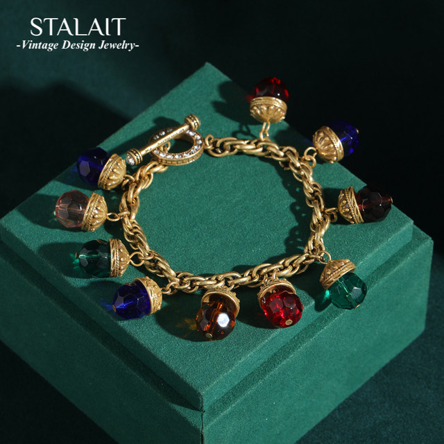 STALAIT Armband, mehrfarbige Kristallkette, 18 Karat vergoldet, Damen - Bild 1