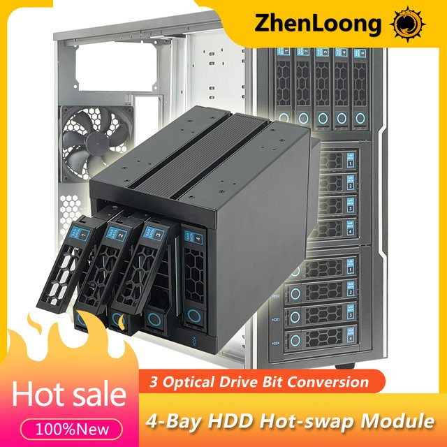 ZhenLoong 4-Bay Hot-Swap Festplattenkäfigmodul für 3 x 5,25-Zoll-Laufwerkspositionen, SATA SSD HDD Datenspeicher, Schwarz - Bild 1