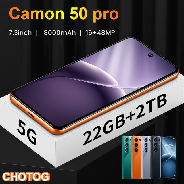 CHOTOG Camon50 Pro Smartphone Android 5G mit 7,3 Zoll HD Display, 22GB RAM, 2TB Speicher, 7800mAh Akku und 16+48MP Kamera in Grau - Bild 1