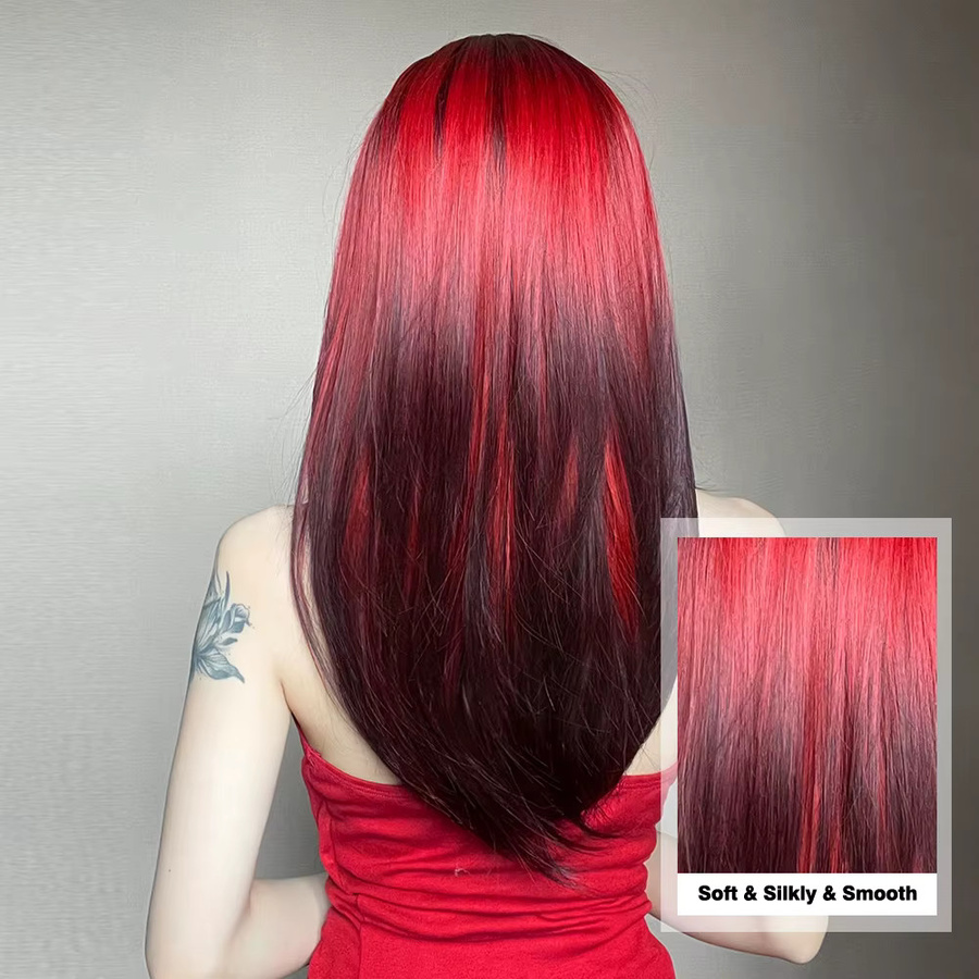 EASIHAIR Perücke, Schwarz-rot Ombre, lang, gerade, geschichtet, mit Pony, Damen - Bild 3
