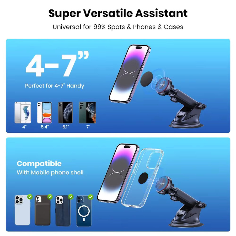 TOPK Magnetische Autotelefonhalterung in Schwarz mit N52 Starkmagnet und verstellbarem Teleskoparm für Armaturenbrett oder Windschutzscheibe - Bild 5