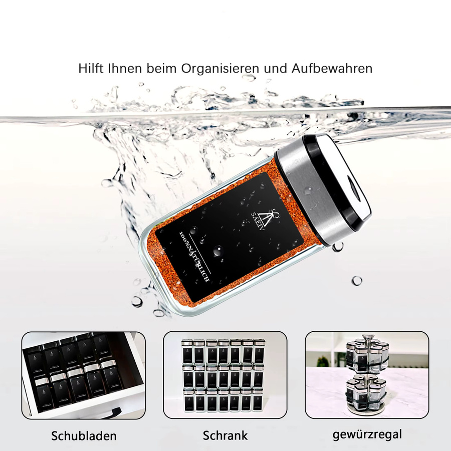 SAEIV Quadratisches Gewürzgläser-Set aus Glas, transparent, luftdicht und auslaufsicher, 120 ml pro Glas - Bild 4