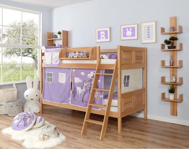 TiCAA Etagenbett Erni aus Massivholz in Buche Natur im Country-Design - Bild 1