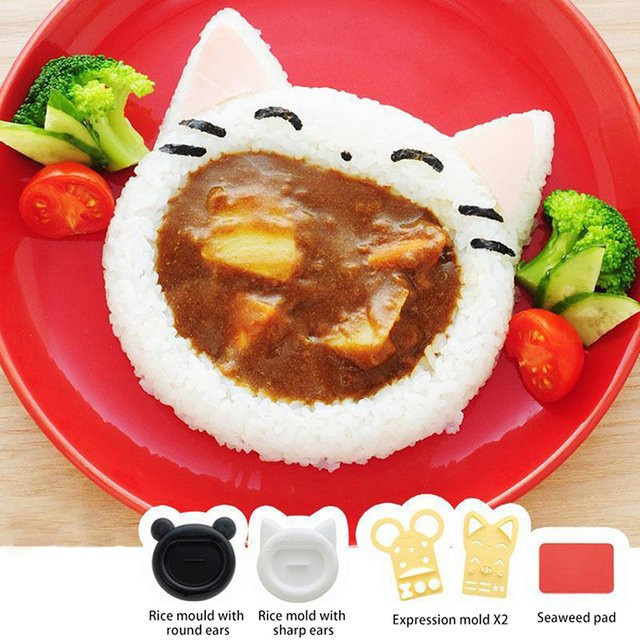 Sushi Nori Reisform und Cutter im Cartoon Katze Bär Design für Bento und Sandwiches, Schwarz, aus Kunststoff - Bild 1