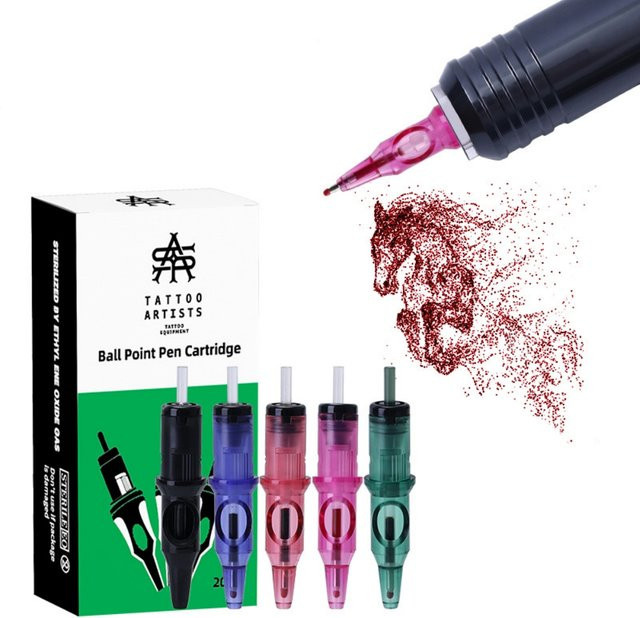 YRYTAT Tattoo Patrone Nadeln und Kugelschreiber zum Zeichnen für Tattoo Design in Pink und Multicolour - Bild 1