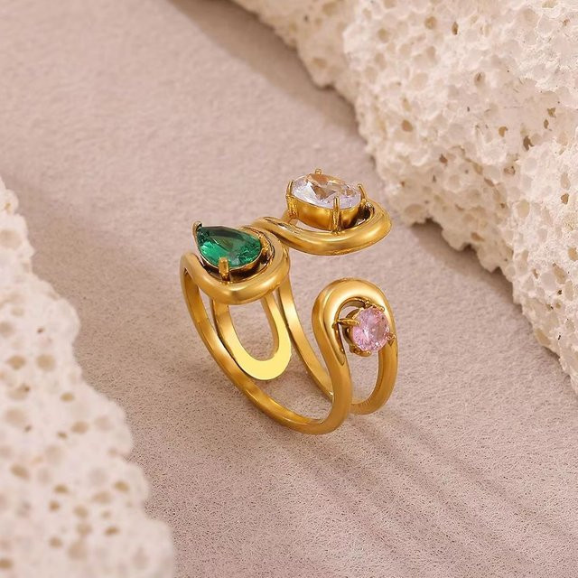 ETCAVCE Ring, vergoldeter Edelstahl, Zirkonia, Damen - Bild 1