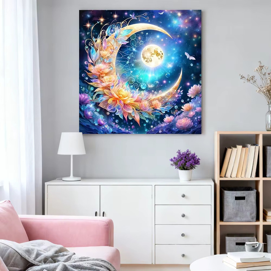 HUACAN Diamond Painting Set Mond und Sternenhimmel Landschaft mit runden Steinen in Mehrfarbig - Bild 3