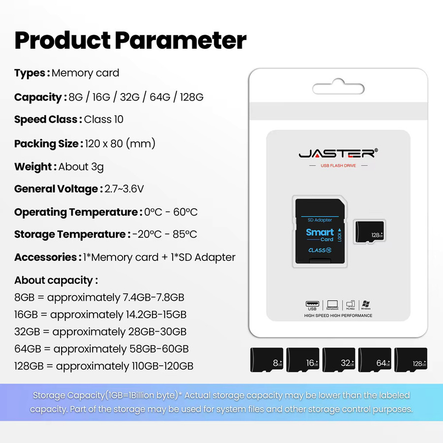 JASTER Micro SD Speicherkarte in Schwarz mit C10 U3 V30 A1 Spezifikationen - Bild 5
