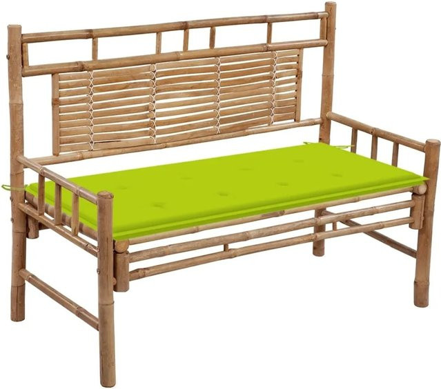 furnicato Gartenbank aus Bambus mit grünen Auflagen, Breite: 120 cm - Bild 1