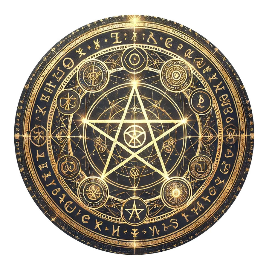 HELLOYOUNG Vintage Hexerei-Pentagramm Aluminiumschild in Gold und Schwarz, rundes geometrisches Wandobjekt zum Aufhängen, Durchmesser: 20 cm - Bild 2