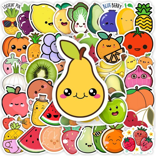 Wasserdichte Cartoon-Aufkleber mit Obst- und Gemüsemotiven in Multicolour für Laptop, Tagebuch und Gepäck - Bild 1