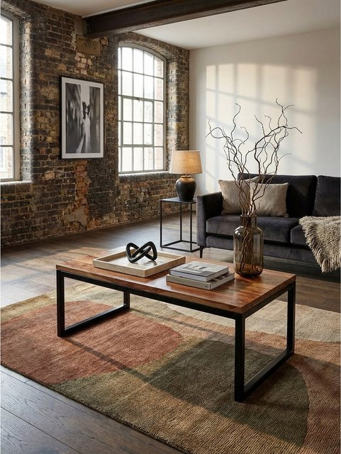 Couchtisch KADIMA DESIGN aus Sheesham Massivholz und Metall in Braun im Industrial Style B/T/H: 110 x 40 x 60 cm - Bild 1