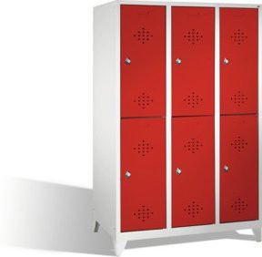 C+P Doppelstockspind Classic mit 6 Fächern und Türen, Front Rubinrot, Korpus Lichtgrau, H x B x T: 185 x 120 x 50 cm - Bild 1