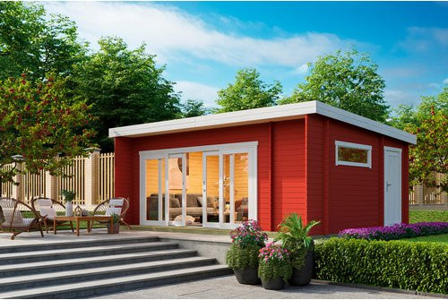 Lasita Blockbohlenhaus Java Gartenhaus mit Pultdach in Schwedenrot, B/H/T: 348 x 256,5 x 470 cm - Bild 3