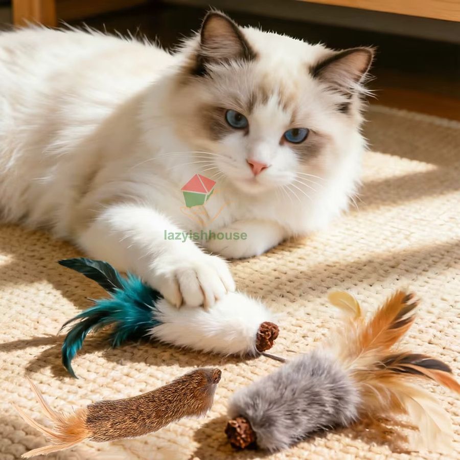 Fengrong Kaninchenfellball Katzenspielzeug, Katzenminze, Katzen-Teasing-Stick - Bild 5