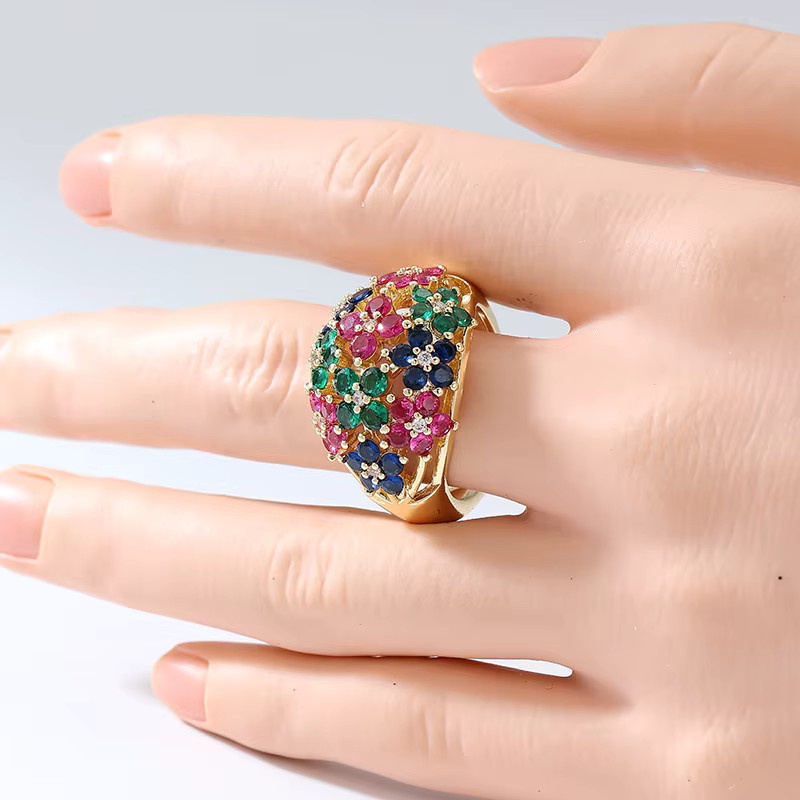 Damenring, Gold, mehrfarbige Zirkonia, Blume - Bild 2