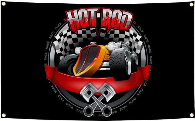 JMG Household Supplies Klassische Hot Rod Custom Car Flagge Wandteppich aus Polyester mit Digitaldruck, Mehrfarbig, B/H: 90 x 150 cm - Bild 1