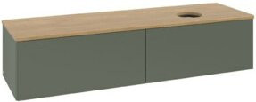 V&B Waschtischunterschrank Antao ohne Frontstruktur in Eiche Honig mit Lackierung in Grau Grün B: 160 cm, T: 50 cm - Bild 1
