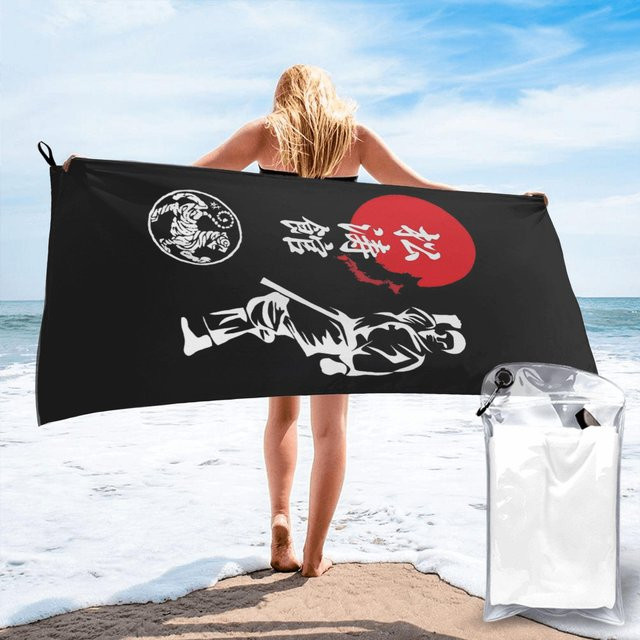 JMG Household Supplies Shotokan Karate Geist Strandtuch aus weicher Mikrofaser in Schwarz, B/H: 80 x 160 cm - Bild 1