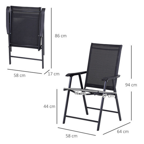 Outsunny Campingstühle 2er-Set mit Armlehnen aus Textilene und Metall in Schwarz, B/T/H: 58 x 64 x 94 cm - Bild 6
