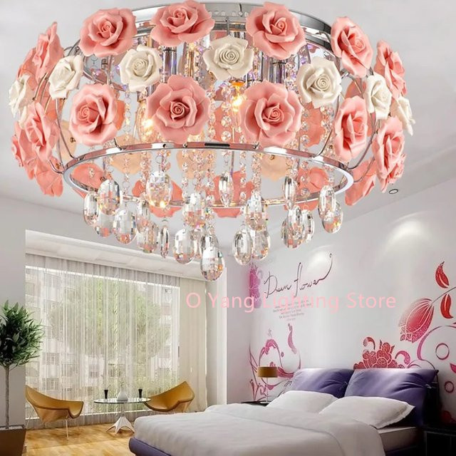 JIANKEXING Kristallglas Deckenhängelampe in Rosa mit Blumen-Design für Wohnzimmer und Esszimmer - Bild 1