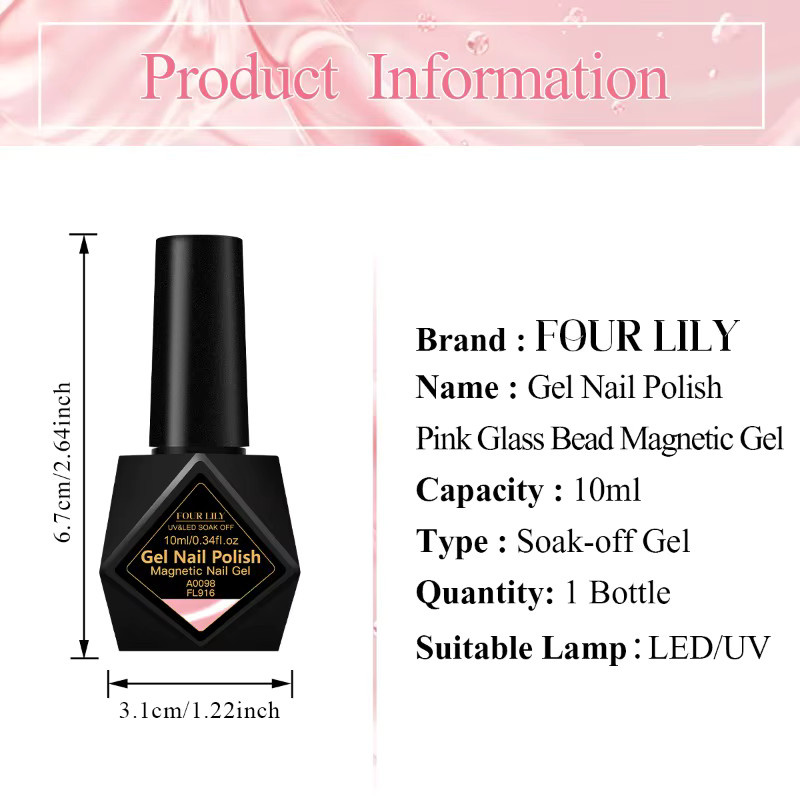 Four Lily Magnetischer Gel-Nagellack, Rosa Glasperle, 10 ml, Glänzend - Bild 5