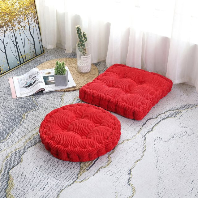 Inyahome Quadratisches Sitzkissen in Rot, Getuftetes Maiskolben-Tatami-Kissen für Sofa und Bürostuhl - Bild 1