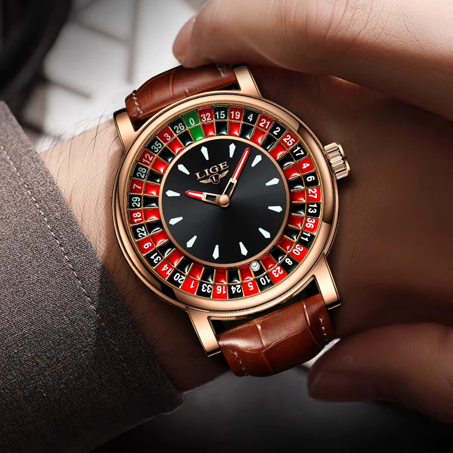 LIGE Armbanduhr Herren, Leder, Analoguhr, Schwarz, Leuchtzeiger, wasserdicht - Bild 6