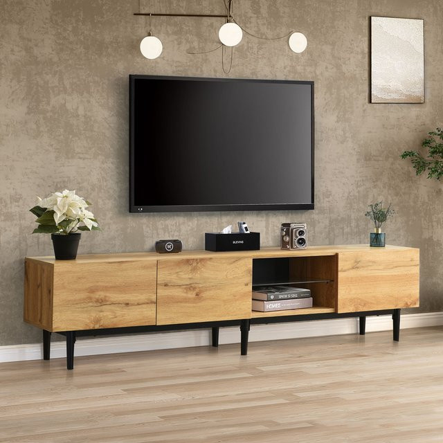 Moderner TV-Schrank von GL Store mit LED-Beleuchtung in Schwarz oder Braun, Holzmaserung und großem Stauraum, B/H/T: 175,0 x 41,0 x 31,0 cm - Bild 1