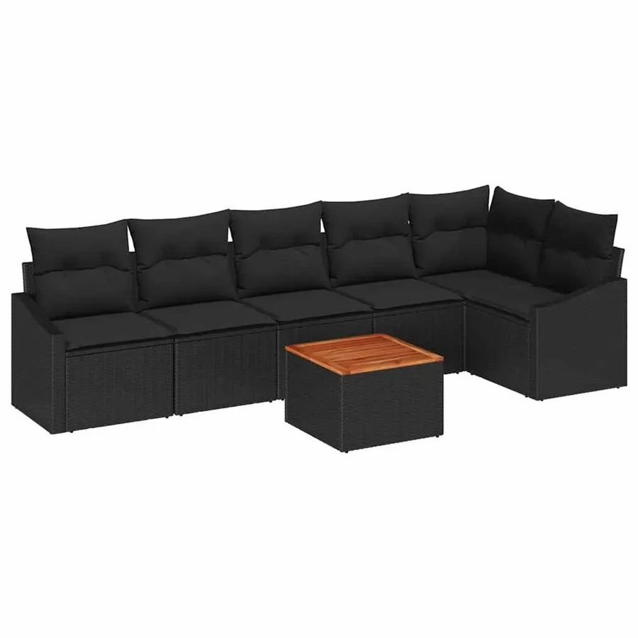 vidaXL Garten-Sofa-Set 7-teilig aus Polyrattan in Schwarz mit L-Form, Ecksofa, Armsofas, Mittelsitze mit Stauraum und Gartentisch - Bild 2