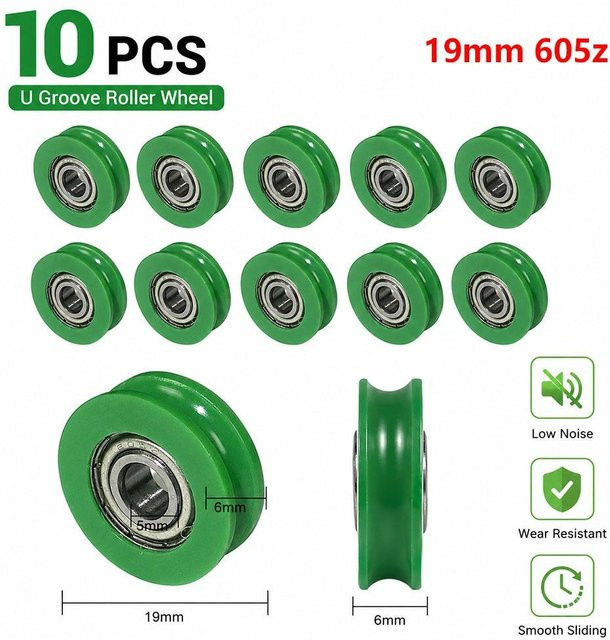 10 Stück guxuDZ U-Nut Führungsrollen aus Edelstahl in Grün, 5mm Nutbreite, 19mm Durchmesser, Lagerrollen für Badezimmer Schiebetüren - Bild 1