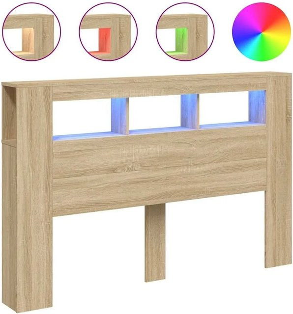 vidaXL LED-Kopfteil Sonoma Eiche mit USB-Ladeport, Breite: 160 cm, Tiefe: 18,5 cm, Höhe: 103,5 cm - Bild 1