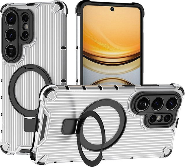 Magnetische Rüstung Schutzhülle für Samsung Galaxy S26 S25 S24 S23 Ultra Plus A56 A36 A55 mit MagSafe Metallhalter in Schwarz und Transparent Matt - Bild 1