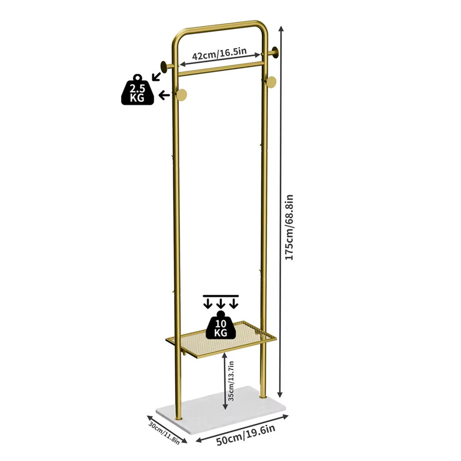 Wisfor Garderobenständer Post Tree in Gold aus Metall mit Marmorsockel und Haken im modernen Design - Bild 2