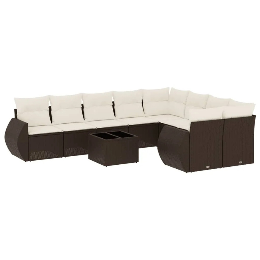 vidaXL 10-teilige Garten-Sofagarnitur in L-Form aus braunem Poly-Rattan mit Polsterkissen und Metallrahmen - Bild 2