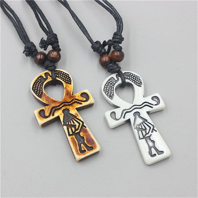 weyena Ankh Kreuz Anhänger Halskette, Keramik, Weiß, Damen, Vintage - Bild 1