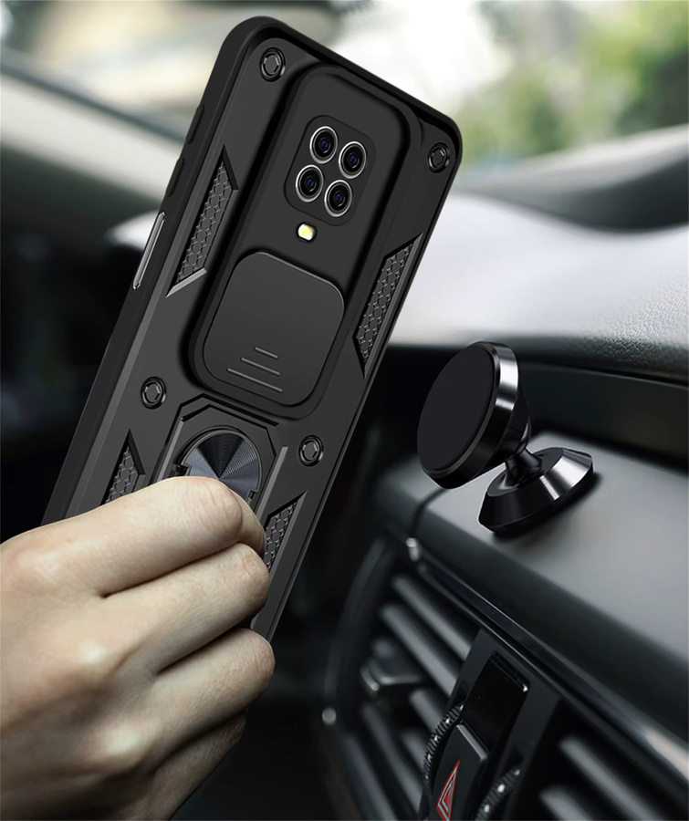 Stoßfeste Schutzhülle für Xiaomi Redmi Note 9S mit magnetischem Ring und Push-Pull Kamera-Schutz in Schwarz und Grün - Bild 2