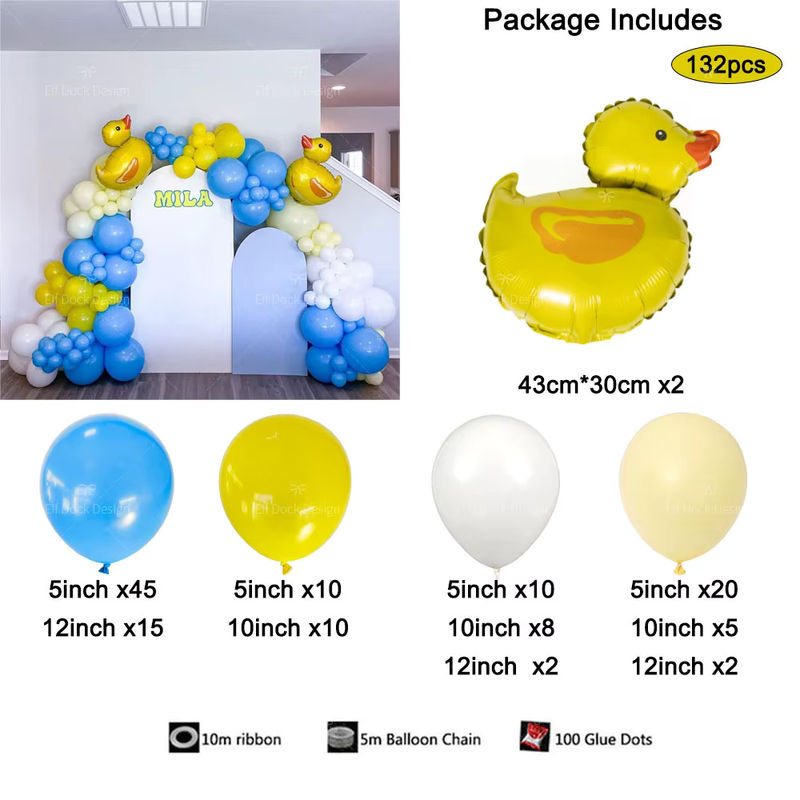 Ballon-Bogen-Set mit Cartoon Tier Motiv Mini Ente in Gelb und Blau für Kinder Geburtstagsdekoration aus Latex und Folie - Bild 2