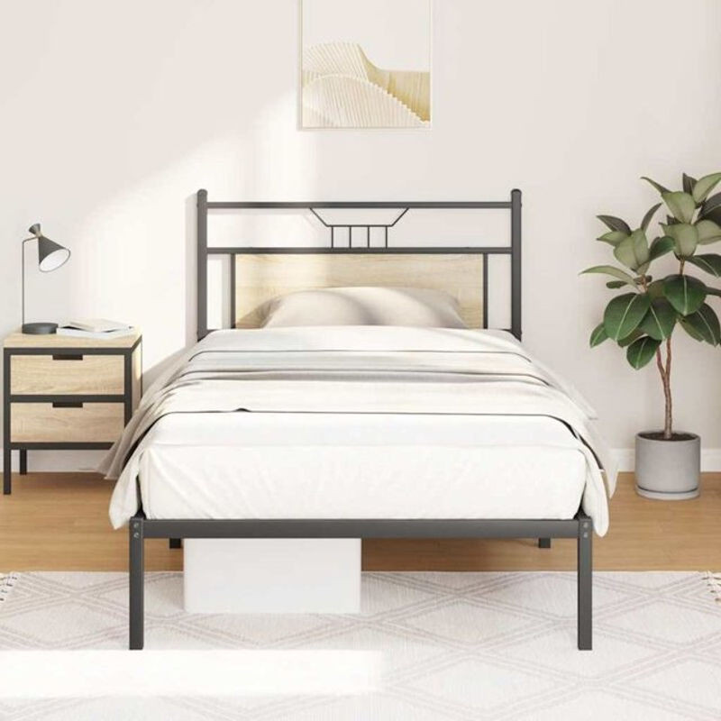 Bettgestell aus Holzwerkstoff und Stahl von Vidaxl in Braun, Sonoma-Eiche, B/T/H: 107 x 203 cm - Bild 1