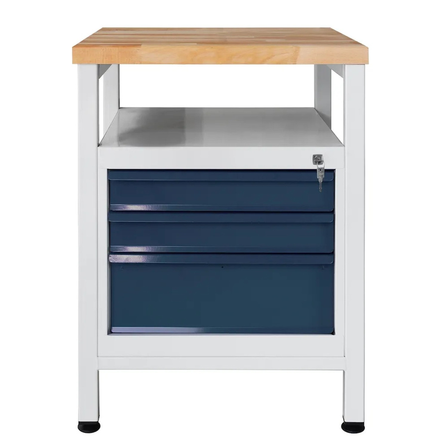 PROREGAL Werkbank Slim Rhino mit Ablagefläche und 3 Schubladen, Buche und Stahlrohr, H x B x T: 84 x 60 x 60 cm, Lichtgrau Anthrazitgrau - Bild 2