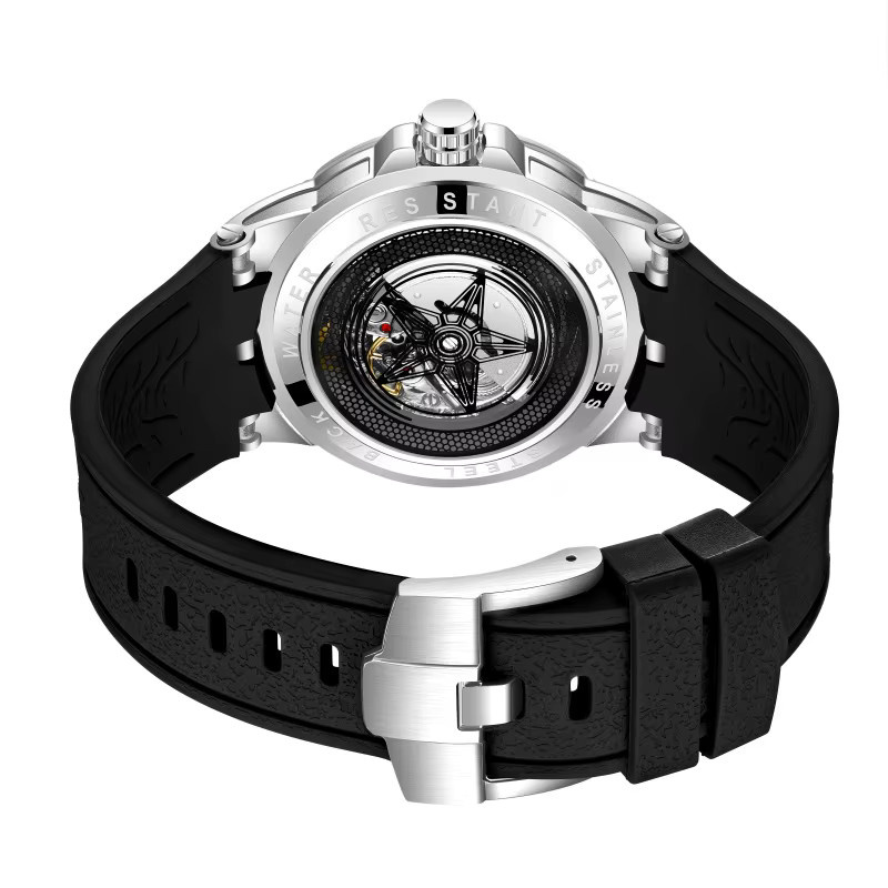 STARPERISH Armbanduhr Quarz, Skelett, Edelstahl, Kautschuk, Herren, Schwarz - Bild 4