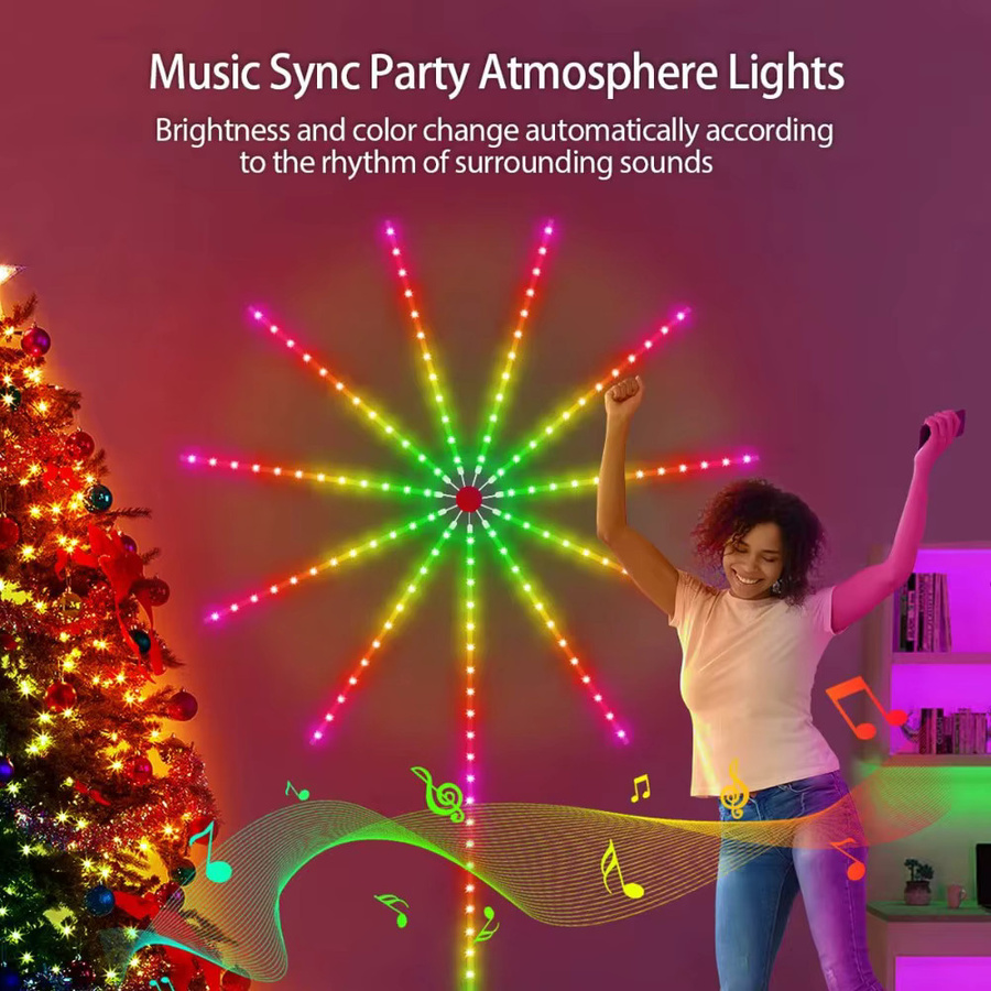 Smartes RGBIC LED Feuerwerk Streifen Licht mit Tuya WiFi und Fernbedienung, USB 5V Multicolour Musik-Synchronisation für Schlafzimmer und Weihnachtsdekoration - Bild 4