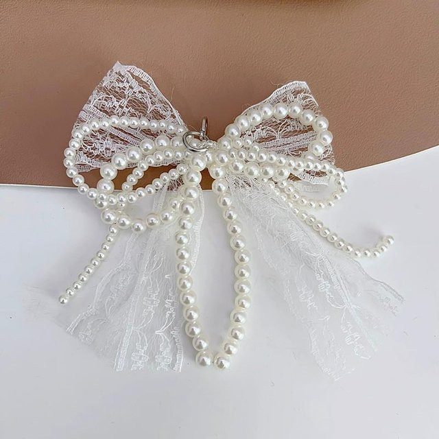 Schuhblumen-Anhänger Seide, Gestreift, Perlen, 100 cm, Grau, Herren - Bild 1