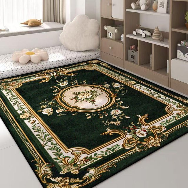 Karpetti Wohnzimmerteppich mit Blumendesign in Grün und Gold, rutschfest und waschbar, B/T: 200 x 300 cm - Bild 1