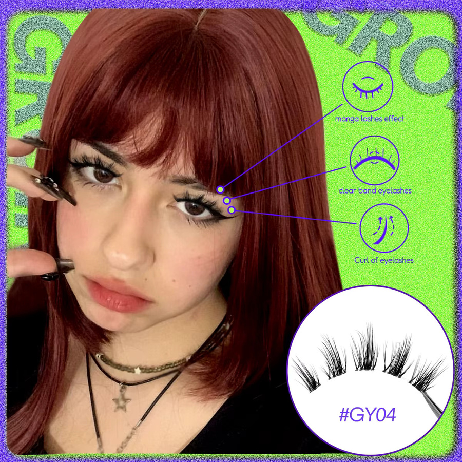 GROINNEYA Manga-Wimpern, 3D-Wimpern mit klarem Band, 5/7 Paar - Bild 2