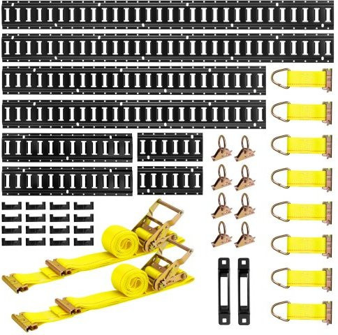 VEVOR E-Track Zurrschienen-Set 36-teilig in Schwarz aus Stahl, inklusive Ratschengurten, O-Ringen und D-Ring Zurrgurten für Vans und Anhänger - Bild 1