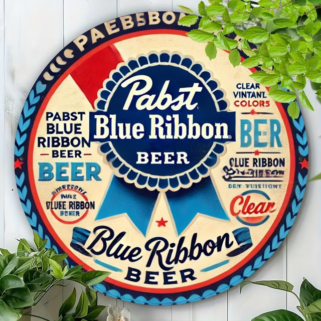 Pabst Blue Ribbon Metall-Wandkunst von Potdemiel, rundes Aluminiumschild in Multicolour, B/H: 20,3 x 20,3 cm - Bild 1